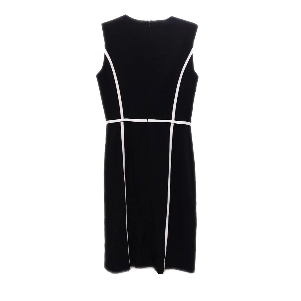 Calvin Klein EUC Black White Piping Sleeveless Sheath Dress Womens S/M - Picture 6 of 6
